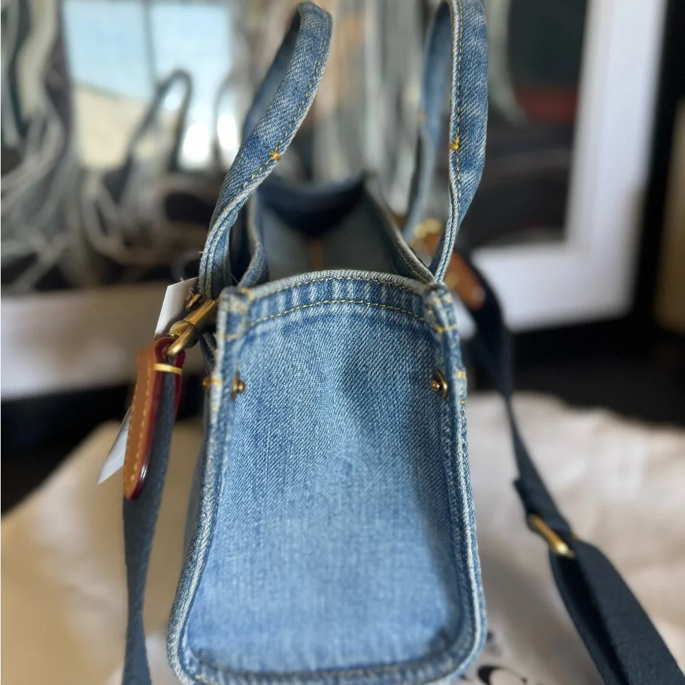 Coach Mini Denim Turn lock Tote Crossbody Bag - Picture 6 of 6